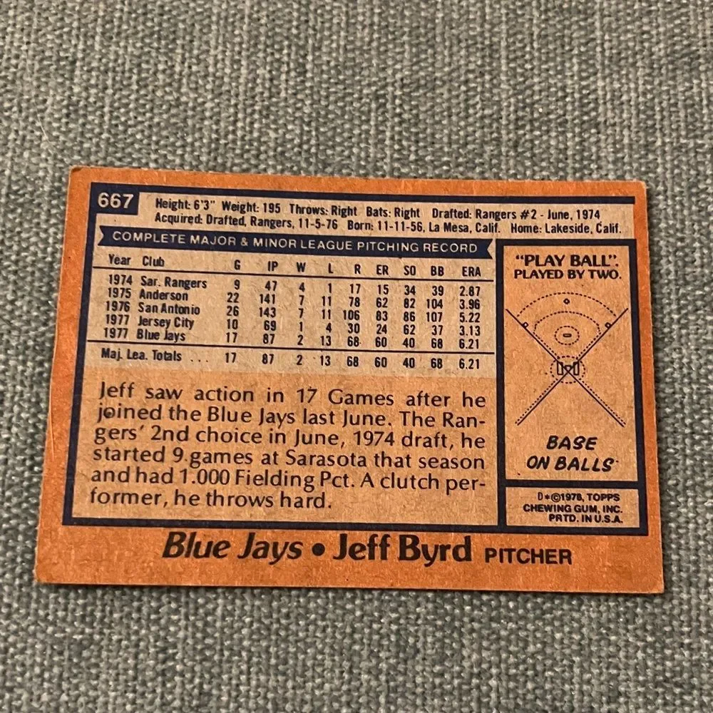 1978 Topps Toronto Blue Jays Baseball Card Trading Card